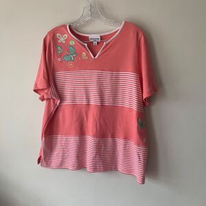 Vintage Breckenridge Embroidered Butterfly Sparkle Stöne Stripe Top Women Sz 1X